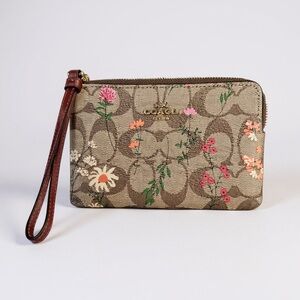 Coach Floral Print Monogram Wristlet